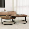 Gaoyangjiaju 31.5 Modern Round Nesting Coffee Table Set of 2 - Industrial Circular Center Tables for Living Room - Walnut/Black