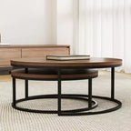Gaoyangjiaju Table basse gigogne ronde moderne de 31,5 po, ensemble de 2 - Tables basses circulaires industrielles pour salon - Noyer/Noir