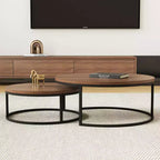 Gaoyangjiaju Table basse gigogne ronde moderne de 31,5 po, ensemble de 2 - Tables basses circulaires industrielles pour salon - Noyer/Noir