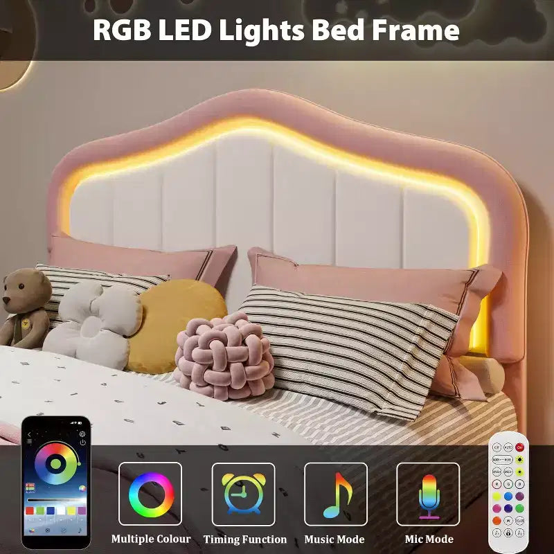 Cadre de lit plateforme capitonné Twin XL avec lumières LED et tiroir de rangement - Tête de lit en velours, support à lattes en bois, pas besoin de sommier tapissier, bleu