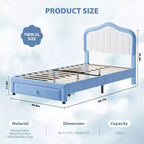 Cadre de lit plateforme capitonné Twin XL avec lumières LED et tiroir de rangement - Tête de lit en velours, support à lattes en bois, pas besoin de sommier tapissier, bleu