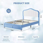 Cadre de lit plateforme capitonné Twin XL avec lumières LED et tiroir de rangement - Tête de lit en velours, support à lattes en bois, pas besoin de sommier tapissier, bleu