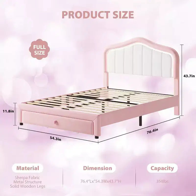 Cadre de lit plateforme capitonné Twin XL avec lumières LED et tiroir de rangement - Tête de lit en velours, support à lattes en bois, pas besoin de sommier tapissier, bleu