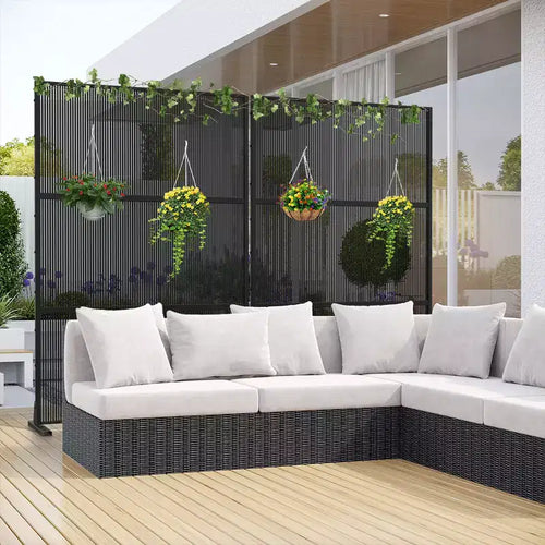 72 H47W Brise-vue extérieur en rotin Dovelina noir Clôture décorative de jardin