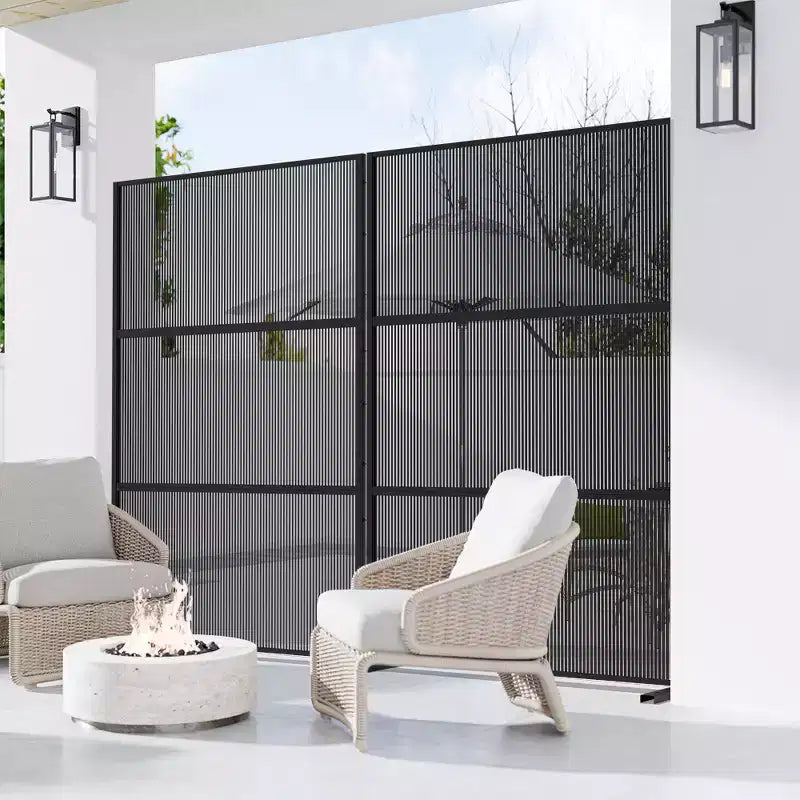 72 H47W Brise-vue extérieur en rotin Dovelina noir Clôture décorative de jardin
