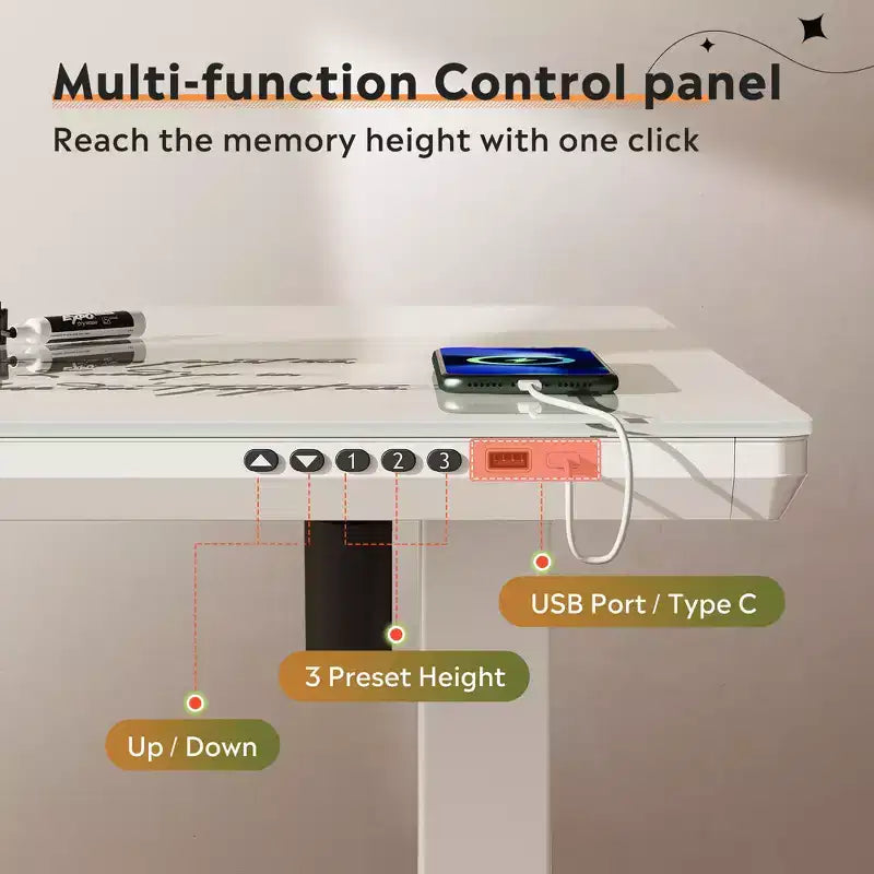 GALAXHERO Bureau debout 48'' avec tiroirs, bureau électrique en verre monobloc à hauteur réglable, bureau assis-debout à installation rapide, blanc