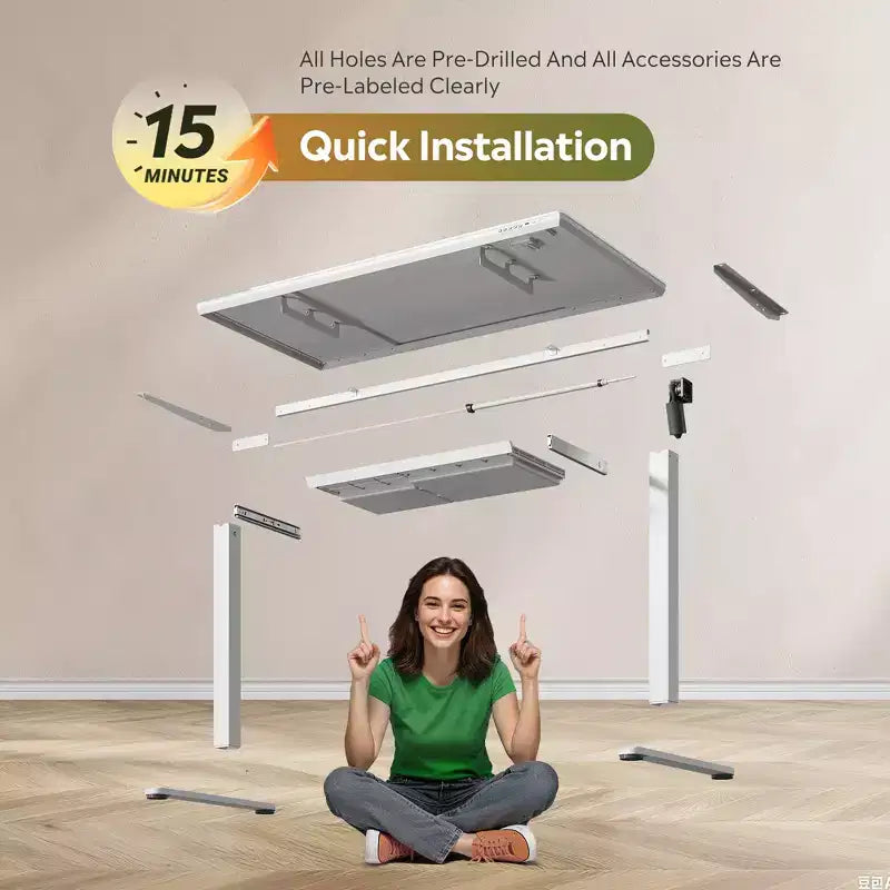 GALAXHERO Bureau debout 48'' avec tiroirs, bureau électrique en verre monobloc à hauteur réglable, bureau assis-debout à installation rapide, blanc
