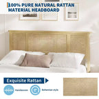 Cadre de lit avec tête de lit en rotin naturel, lattes en bois robustes, plateforme en métal, support de matelas en canne style bohème, aucun sommier tapissier requis, élégant