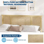 Cadre de lit avec tête de lit en rotin naturel, lattes en bois robustes, plateforme en métal, support de matelas en canne style bohème, aucun sommier tapissier requis, élégant