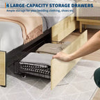 Cadre de lit avec tête de lit en rotin naturel, lattes en bois robustes, plateforme en métal, support de matelas en canne style bohème, aucun sommier tapissier requis, élégant