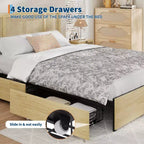 Cadre de lit avec tête de lit en rotin naturel, lattes en bois robustes, plateforme en métal, support de matelas en canne style bohème, aucun sommier tapissier requis, élégant