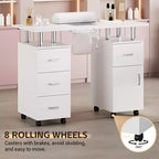 Table de manucure – Poste de travail technique avec collecteur de poussière électrique, roulettes verrouillables, 4 tiroirs et armoire pour salon de beauté