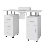 Table de manucure – Poste de travail technique avec collecteur de poussière électrique, roulettes verrouillables, 4 tiroirs et armoire pour salon de beauté