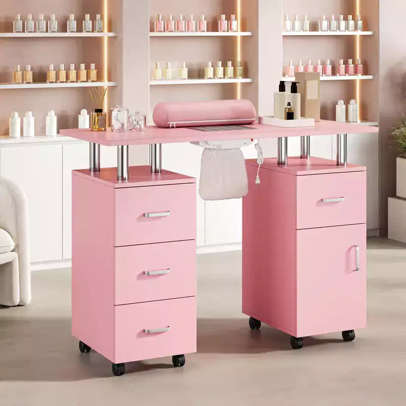 Table de manucure – Poste de travail technique avec collecteur de poussière électrique, roulettes verrouillables, 4 tiroirs et armoire pour salon de beauté