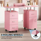 Table de manucure – Poste de travail technique avec collecteur de poussière électrique, roulettes verrouillables, 4 tiroirs et armoire pour salon de beauté