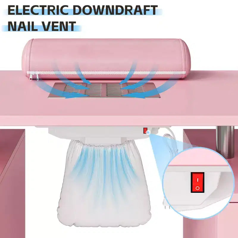 Table de manucure – Poste de travail technique avec collecteur de poussière électrique, roulettes verrouillables, 4 tiroirs et armoire pour salon de beauté
