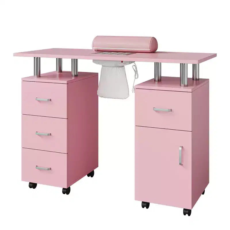 Table de manucure – Poste de travail technique avec collecteur de poussière électrique, roulettes verrouillables, 4 tiroirs et armoire pour salon de beauté