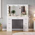 Acekool Coiffeuse Blanche avec Miroir, Éclairage Réglable et Prises Électriques, Table de Maquillage à 7 Tiroirs pour Chambre ou Dressing