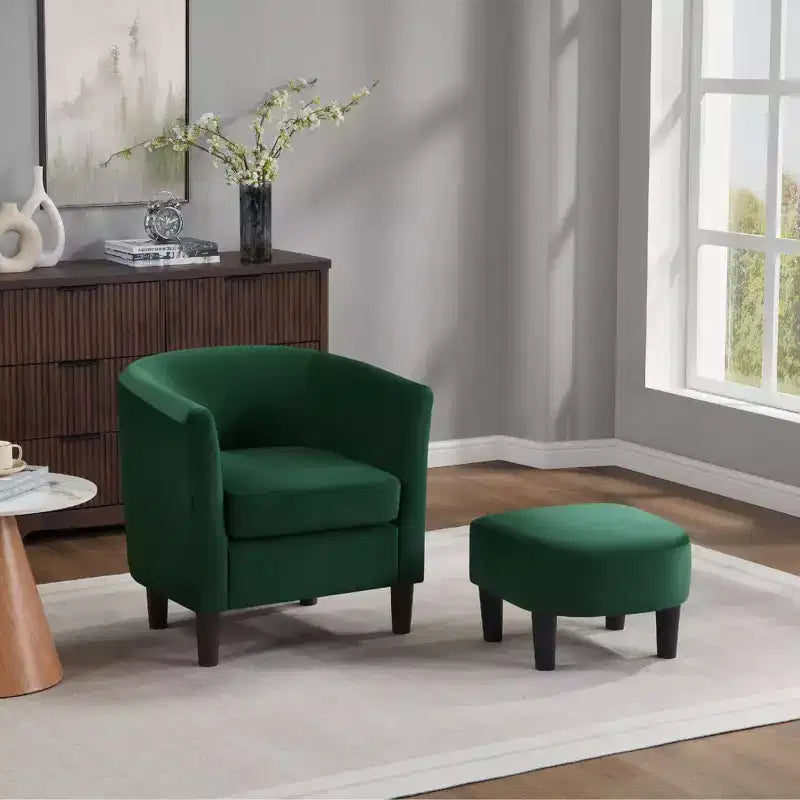 Fauteuil en velours avec pouf, fauteuil barillet moderne pour salon, chambre à coucher