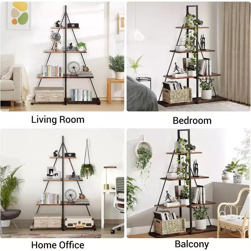 Étagère en forme de voilier, bibliothèque, design échelle à 4 niveaux, étagères de rangement autoportantes robustes, gain de place pour salon, bureau, chambre