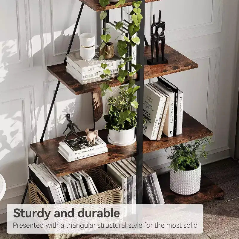 Étagère en forme de voilier, bibliothèque, design échelle à 4 niveaux, étagères de rangement autoportantes robustes, gain de place pour salon, bureau, chambre