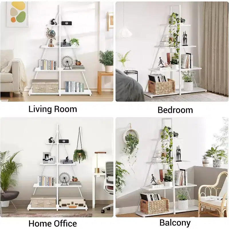 Étagère en forme de voilier, bibliothèque, design échelle à 4 niveaux, étagères de rangement autoportantes robustes, gain de place pour salon, bureau, chambre