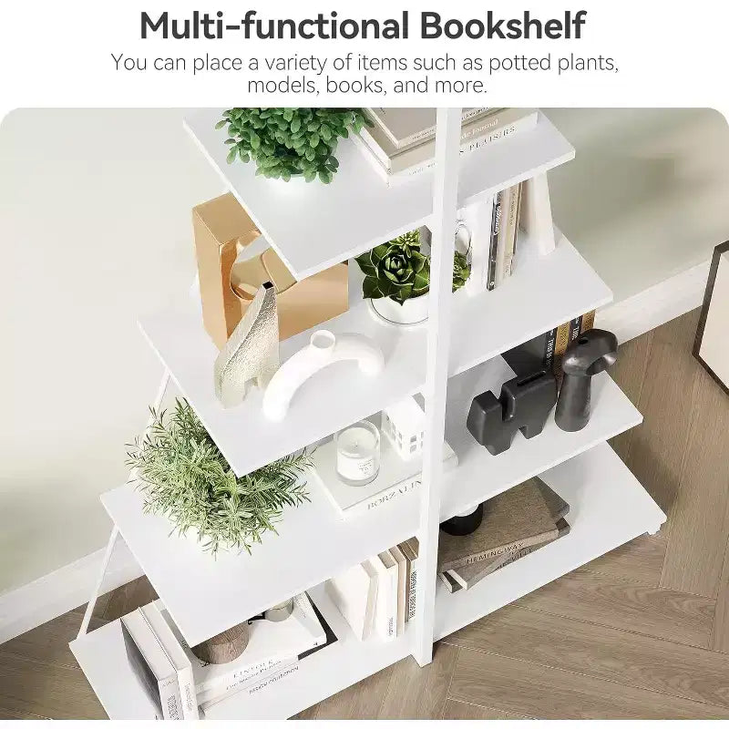 Étagère en forme de voilier, bibliothèque, design échelle à 4 niveaux, étagères de rangement autoportantes robustes, gain de place pour salon, bureau, chambre