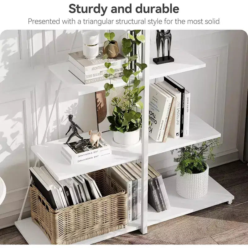 Étagère en forme de voilier, bibliothèque, design échelle à 4 niveaux, étagères de rangement autoportantes robustes, gain de place pour salon, bureau, chambre