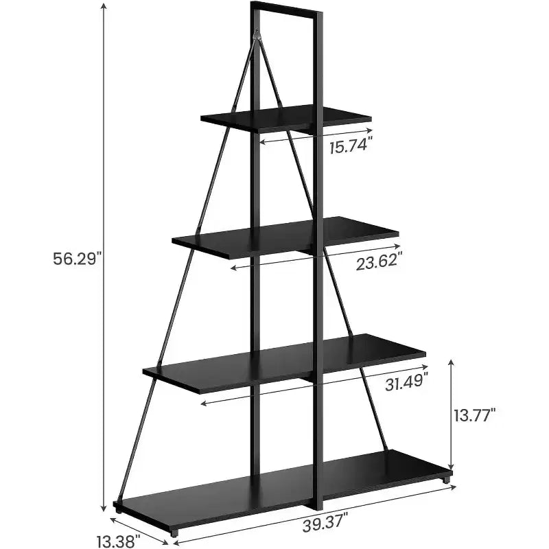 Étagère en forme de voilier, bibliothèque, design échelle à 4 niveaux, étagères de rangement autoportantes robustes, gain de place pour salon, bureau, chambre