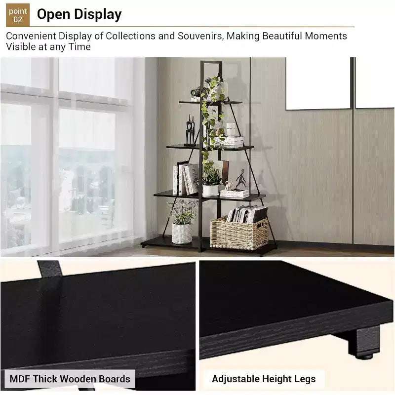 Étagère en forme de voilier, bibliothèque, design échelle à 4 niveaux, étagères de rangement autoportantes robustes, gain de place pour salon, bureau, chambre