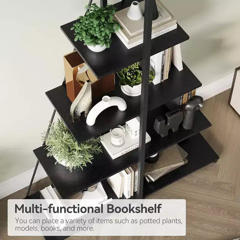 Étagère en forme de voilier, bibliothèque, design échelle à 4 niveaux, étagères de rangement autoportantes robustes, gain de place pour salon, bureau, chambre