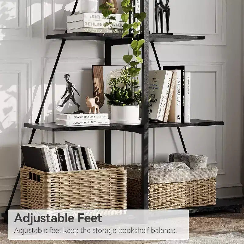 Étagère en forme de voilier, bibliothèque, design échelle à 4 niveaux, étagères de rangement autoportantes robustes, gain de place pour salon, bureau, chambre