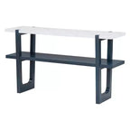 MAYEERTY Console avec plateau effet marbre et étagère ouverte pour couloir et salon Bleu marine