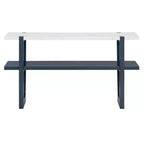 MAYEERTY Console avec plateau effet marbre et étagère ouverte pour couloir et salon Bleu marine