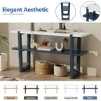 MAYEERTY Console avec plateau effet marbre et étagère ouverte pour couloir et salon Bleu marine
