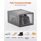 Boîtes de rangement pour chaussures VEVOR, lot de 6 boîtes de rangement transparentes et empilables avec porte magnétique, pour pointures jusqu'à 47 EU, Noir transparent
