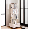 MAYEERTY 360 Display 5 Tier Corner Bookshelf with Drawer for Small Space Floor Standing Bookcase Storage Rack for Living Room Walnut