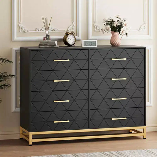 ??Black 8-Drawer Dresser for Bedroom & Closet Tall Chest with Soft-Close Glides, Anti-Tip Kit | 36.2H Space Saving Storage Organizer?