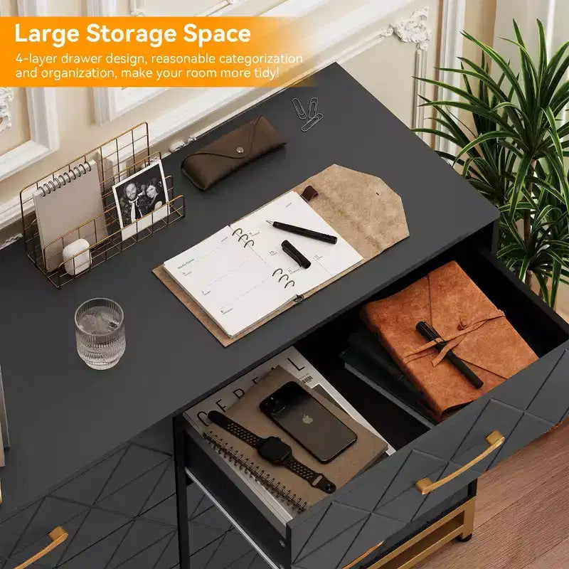 ??Commode noire 8 tiroirs pour chambre et dressing, meuble haut avec glissières à fermeture douce, kit anti-basculement | Organisateur de rangement compact de 91,9 cm de haut ?