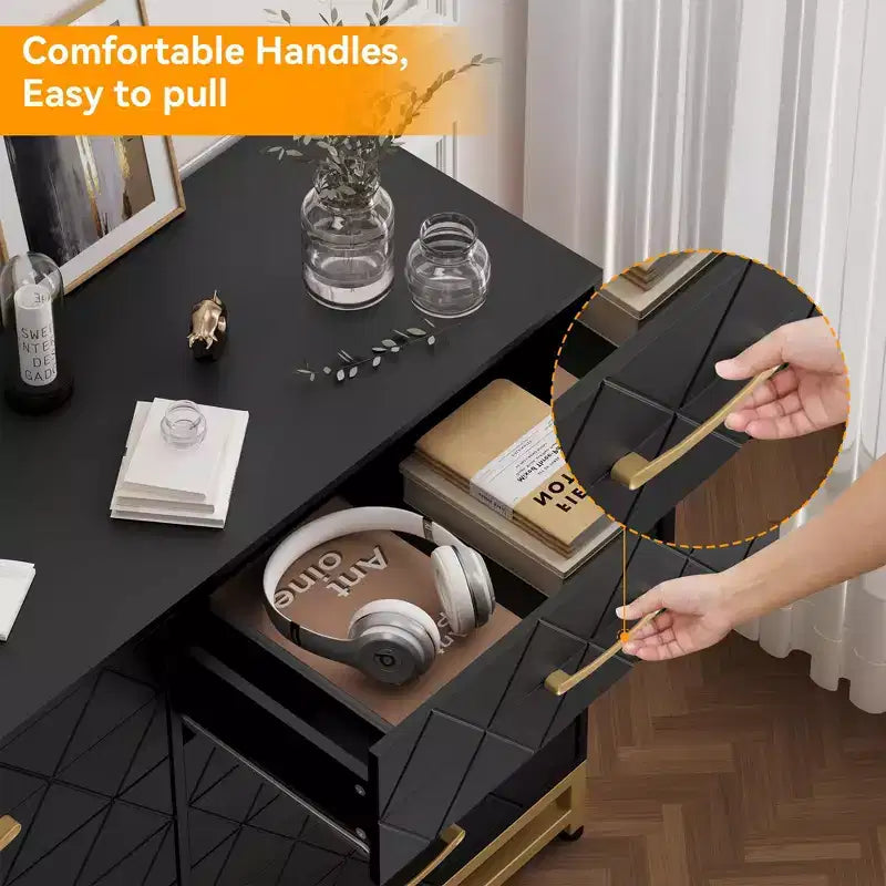 ??Commode noire 8 tiroirs pour chambre et dressing, meuble haut avec glissières à fermeture douce, kit anti-basculement | Organisateur de rangement compact de 91,9 cm de haut ?
