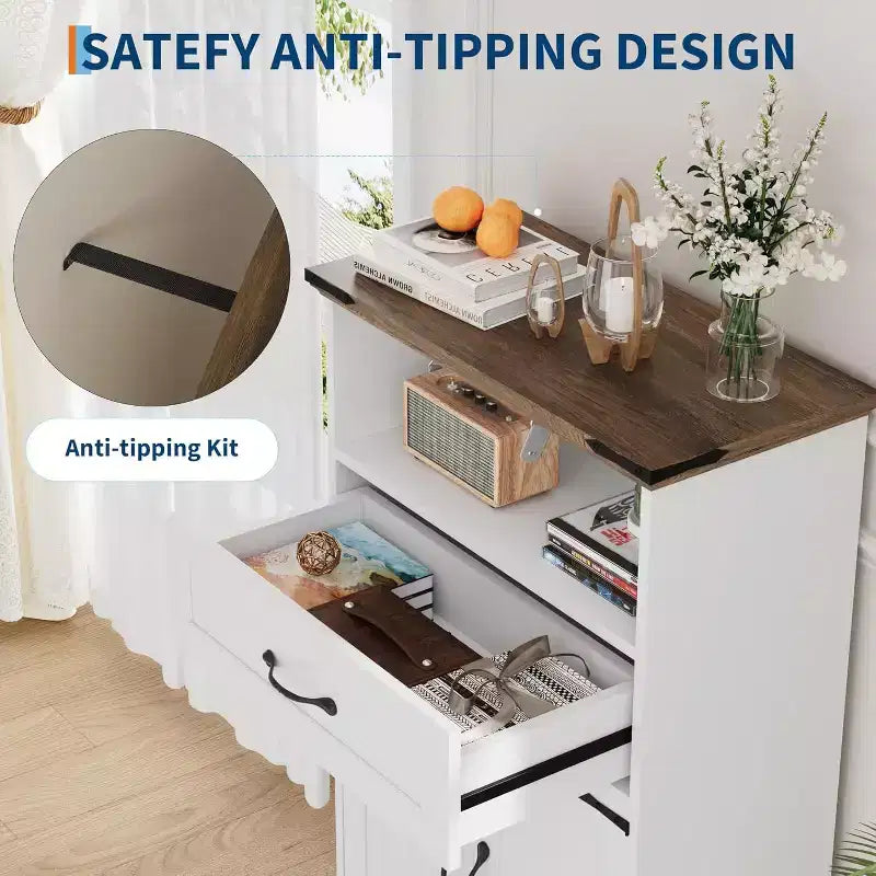 Meuble de rangement blanc de style ferme avec portes et tiroirs, meuble de salle de bain autoportant pour cuisine/buanderie/salon/chambre