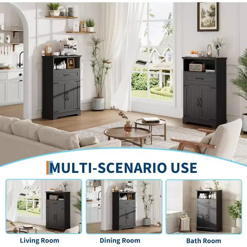 Meuble de rangement blanc de style ferme avec portes et tiroirs, meuble de salle de bain autoportant pour cuisine/buanderie/salon/chambre