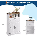 Meuble de rangement blanc de style ferme avec portes et tiroirs, meuble de salle de bain autoportant pour cuisine/buanderie/salon/chambre