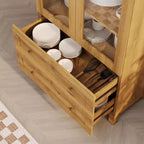 Bibliothèque arquée haute de 71", bibliothèque moderne avec 2 tiroirs, porte vitrée et étagère réglable, vitrine en bois, bibliothèque polyvalente pour la cuisine.