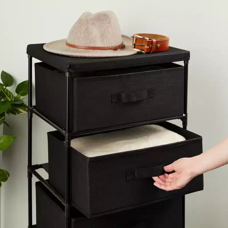 Commode de placard haute à 4 niveaux avec tiroirs - Organisateur de vêtements et petit rangement en tissu pour chambre à coucher
