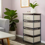 Commode de placard haute à 4 niveaux avec tiroirs - Organisateur de vêtements et petit rangement en tissu pour chambre à coucher