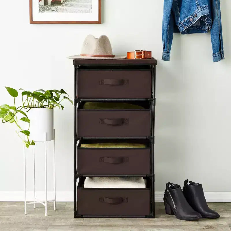 Commode de placard haute à 4 niveaux avec tiroirs - Organisateur de vêtements et petit rangement en tissu pour chambre à coucher