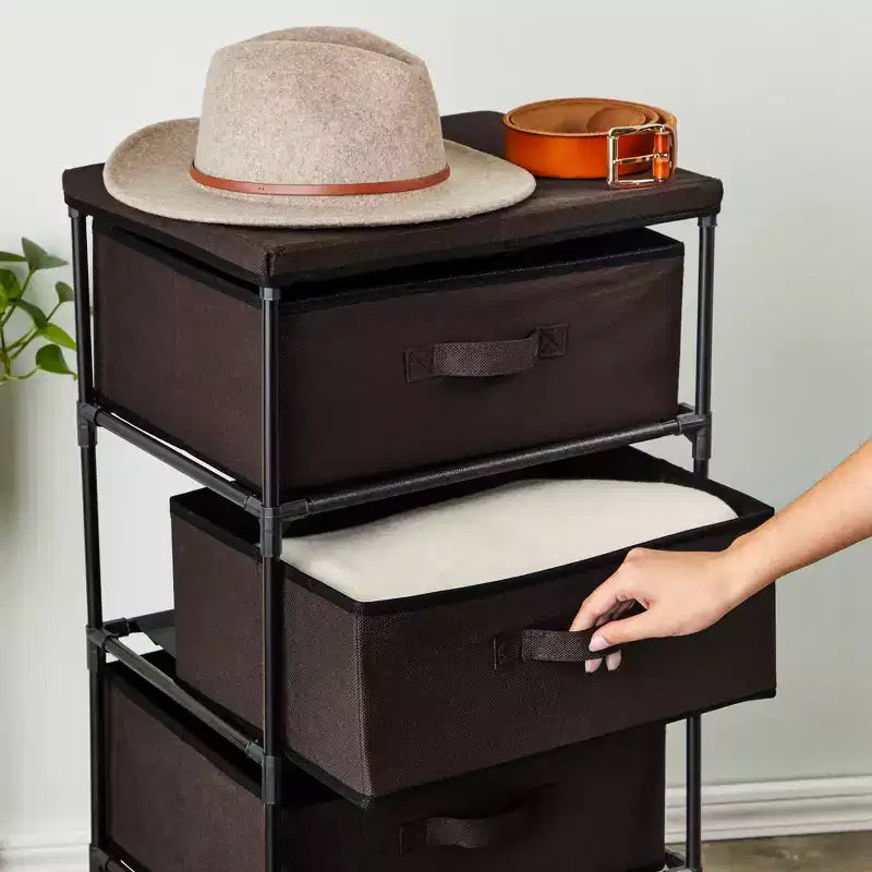 Commode de placard haute à 4 niveaux avec tiroirs - Organisateur de vêtements et petit rangement en tissu pour chambre à coucher