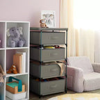 Commode de placard haute à 4 niveaux avec tiroirs - Organisateur de vêtements et petit rangement en tissu pour chambre à coucher