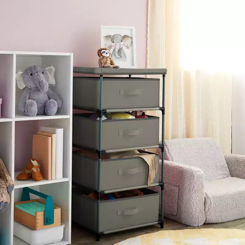 Commode de placard haute à 4 niveaux avec tiroirs - Organisateur de vêtements et petit rangement en tissu pour chambre à coucher
